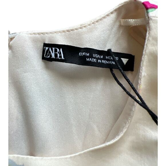 Zara Mini Dress Womens Medium Satin Effect Side Cutouts Floral Yellow Shift NWT - Picture 5 of 12